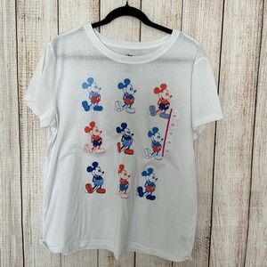 Disney Women's White Tee with Mickey Mouse in Red and Blue
